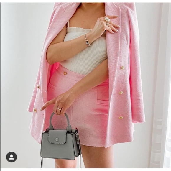 Zara Pink Tweed Blazer with Matching Shorts Set size Small BNWT - Picture 4 of 7